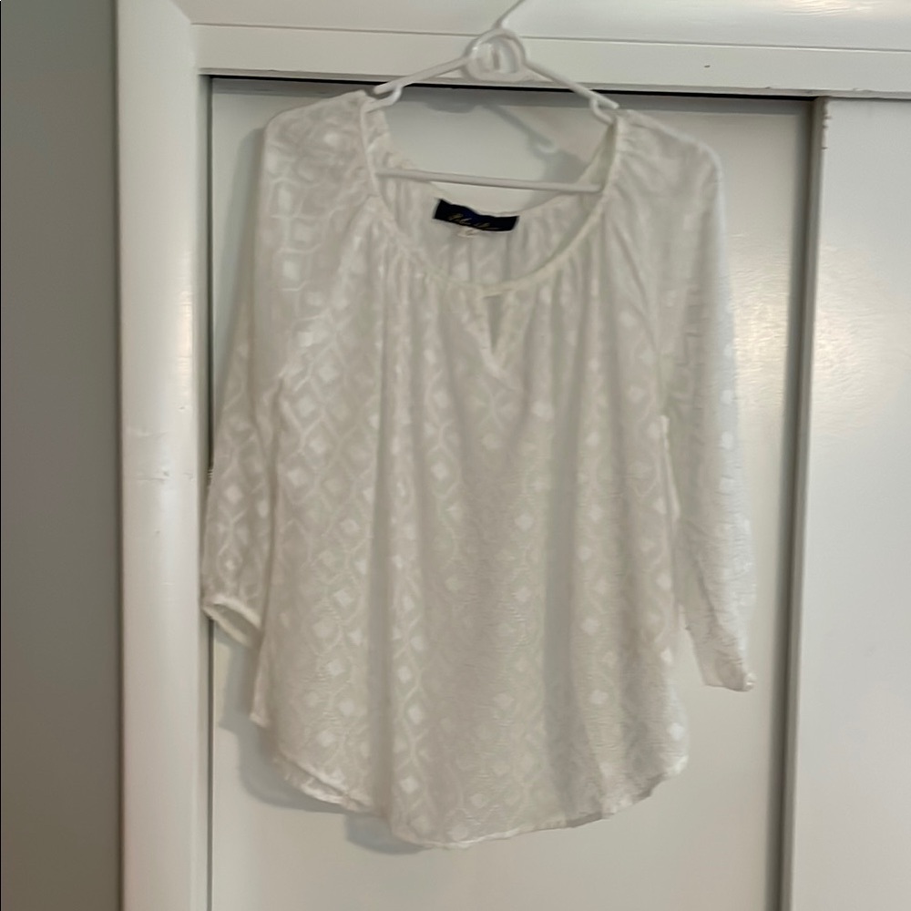 Blue Rain White Embellished 3/4 Sleeve Blouse